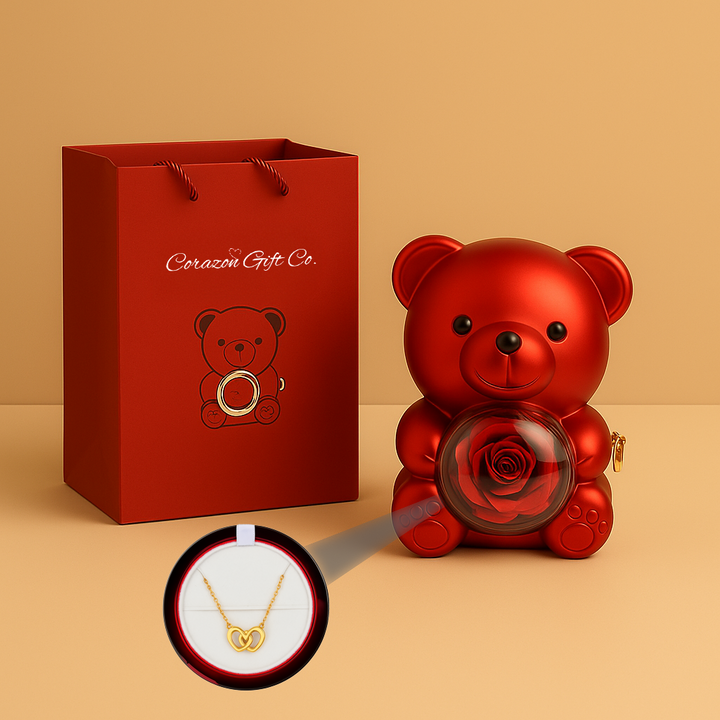 Eternal Rose Bear - w/ Engraved Necklace