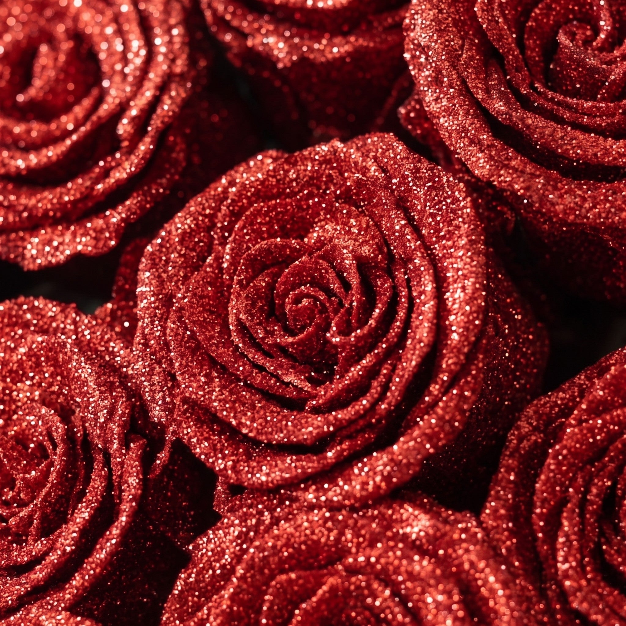 Close-up of the glitter on the roses