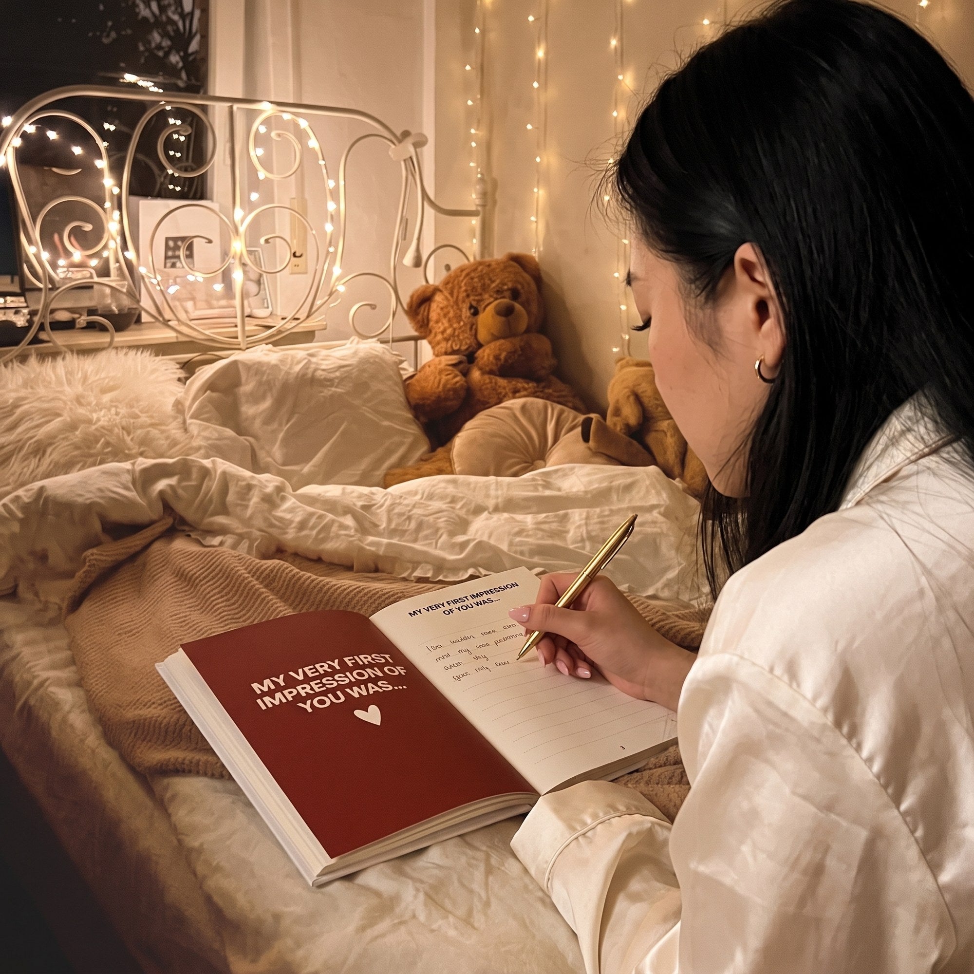 A woman writing in the journal