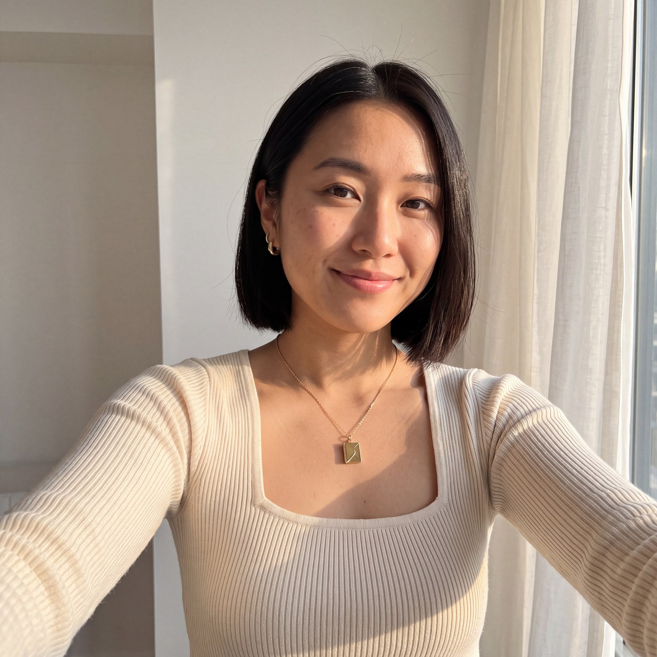 Woman wearing the envelope necklace