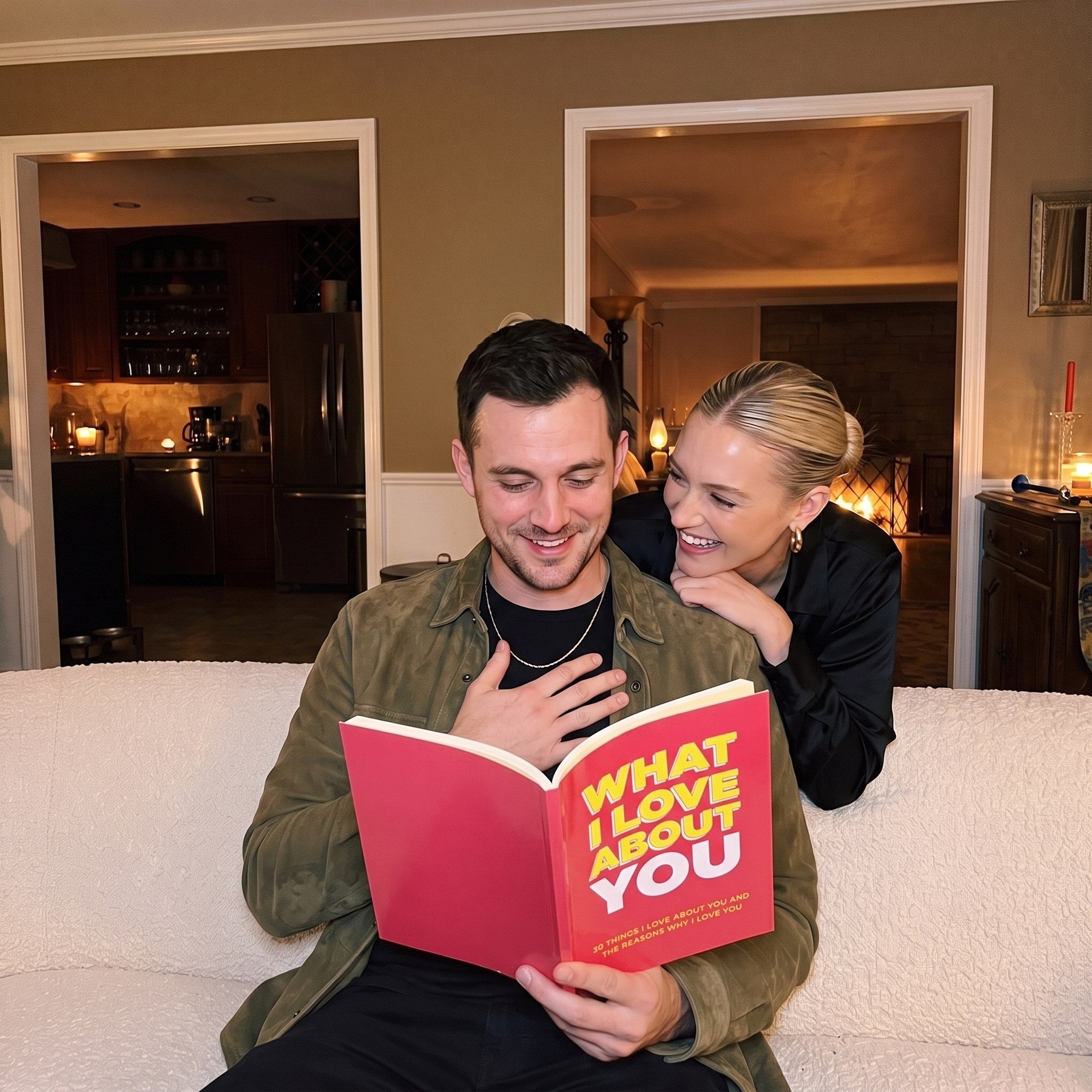 A man reading the book his girlfriend filled in